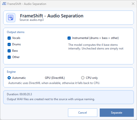 Audio separation