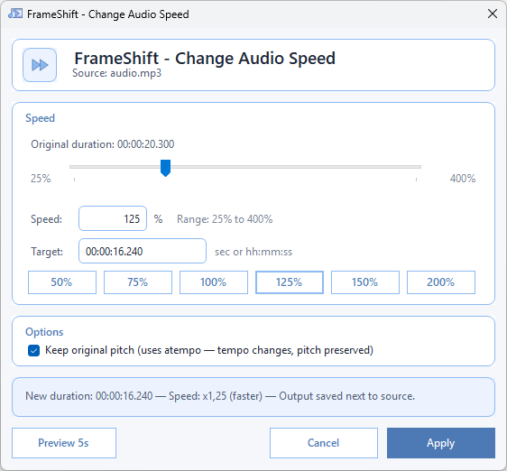 Change audio speed